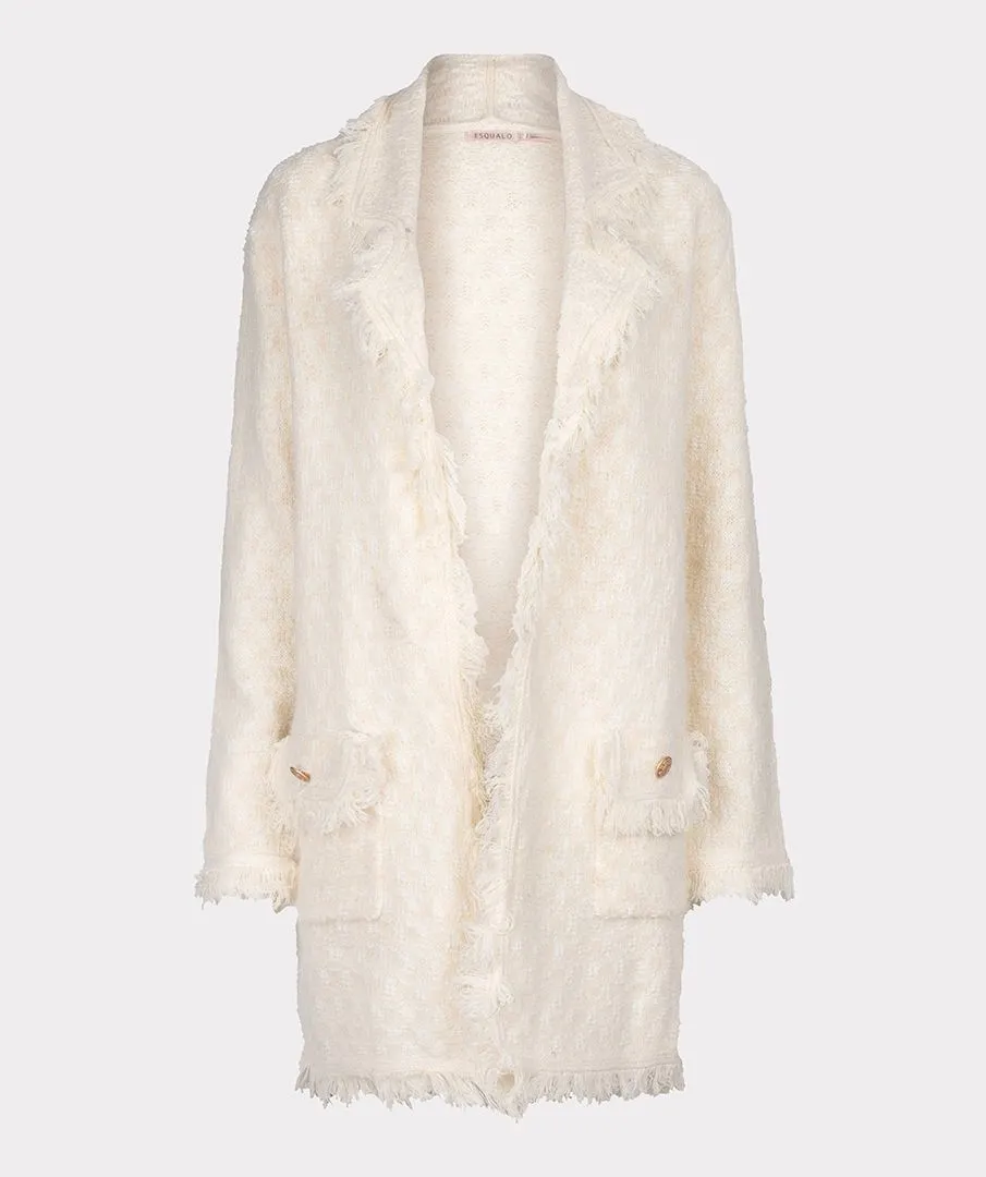 Felicity Fringe Long Cardigan in Off White and Beige - EsQualo SP2418000