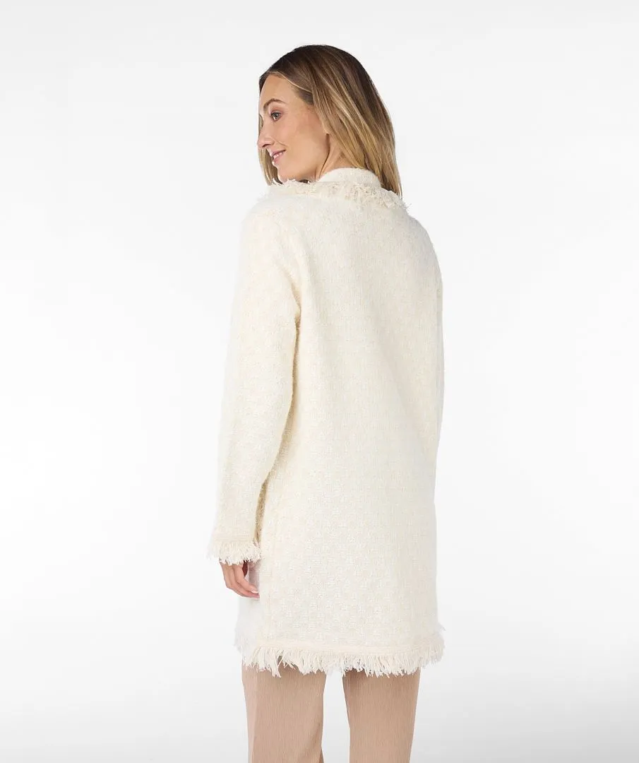 Felicity Fringe Long Cardigan in Off White and Beige - EsQualo SP2418000