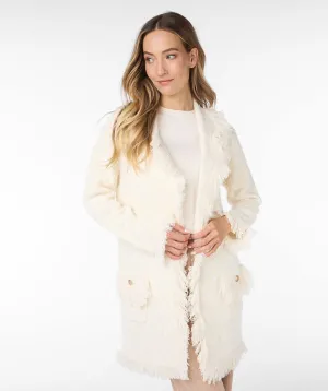 Felicity Fringe Long Cardigan in Off White and Beige - EsQualo SP2418000