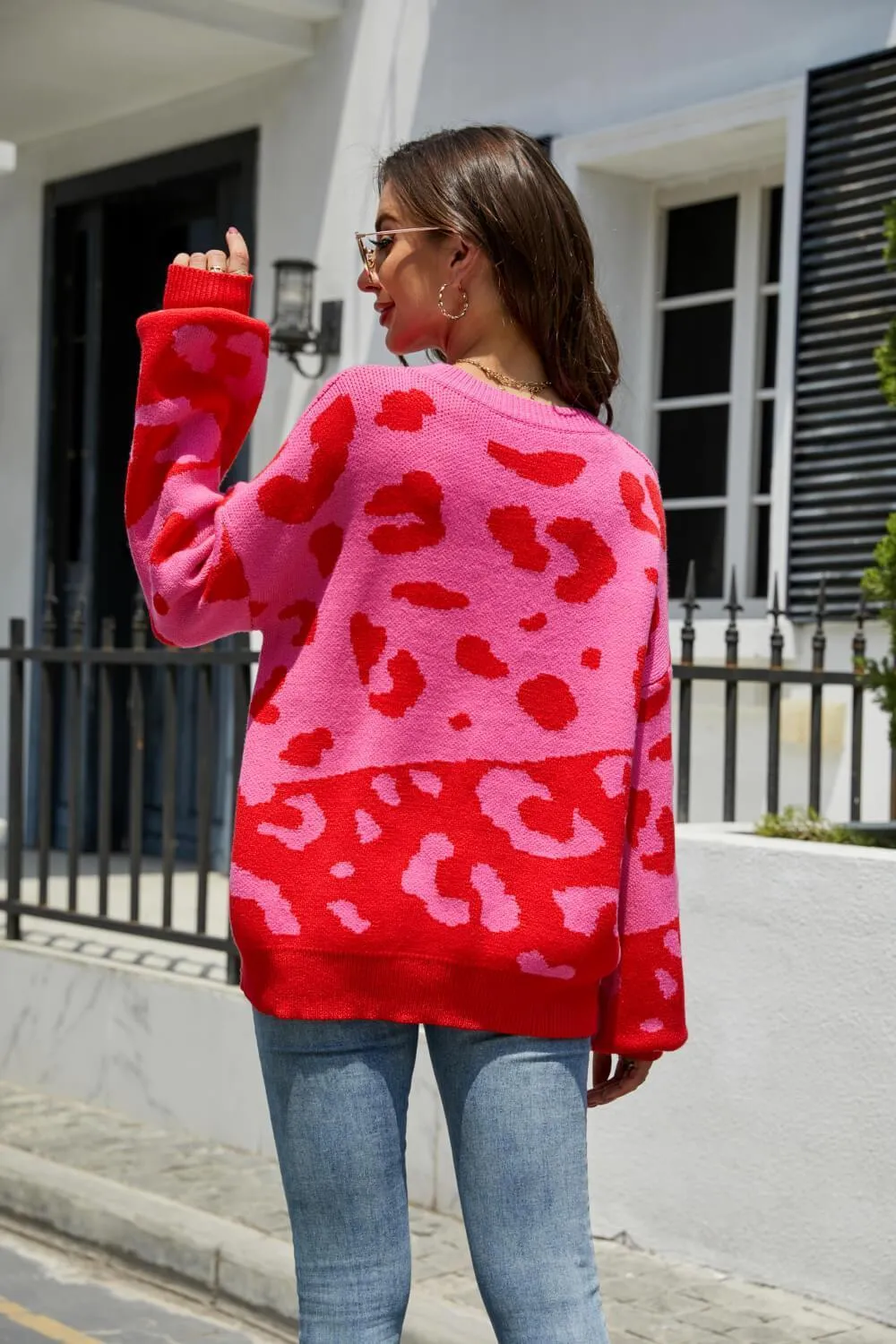 Fierce Protection Drop Shoulder Leopard Print Sweater
