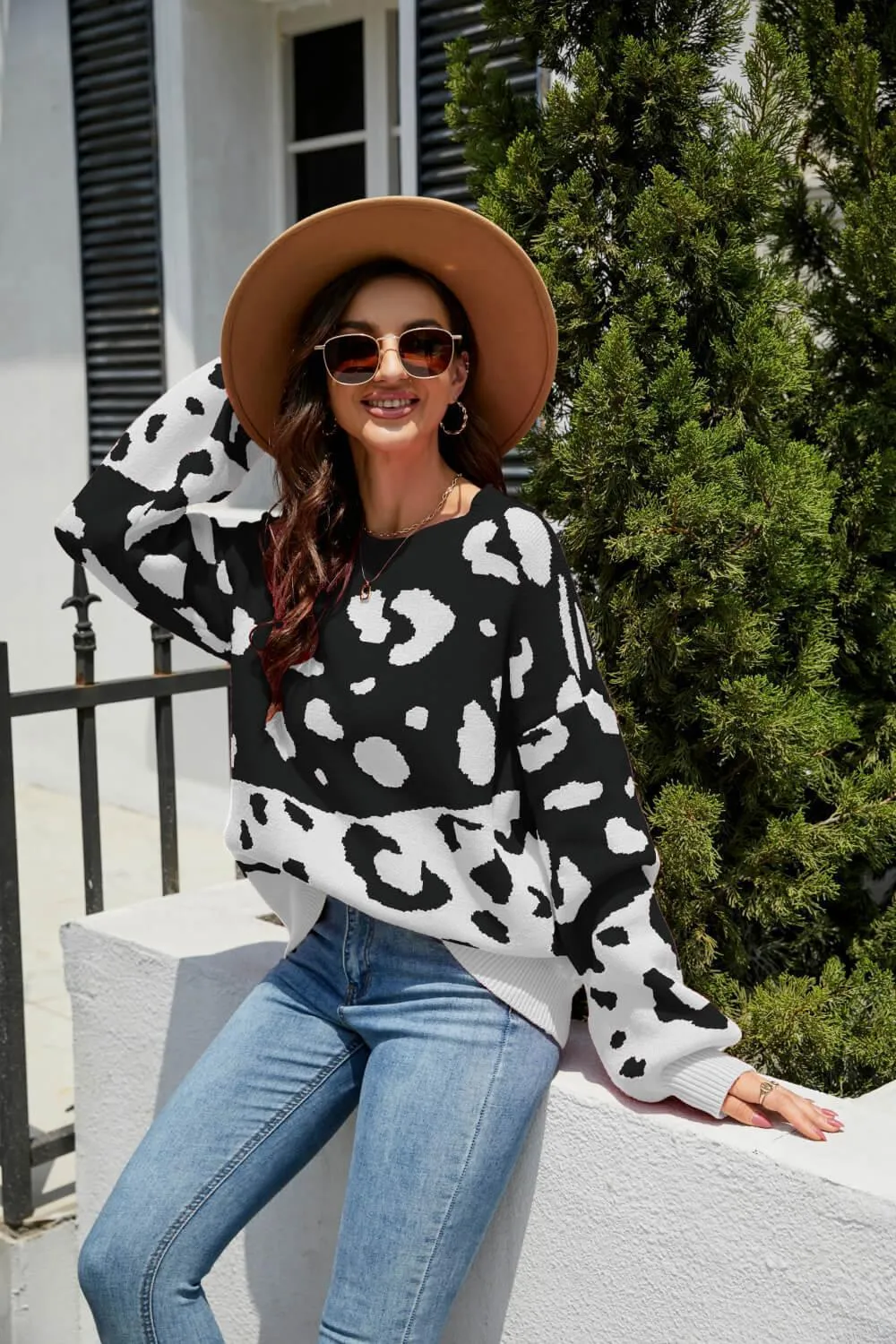 Fierce Protection Drop Shoulder Leopard Print Sweater