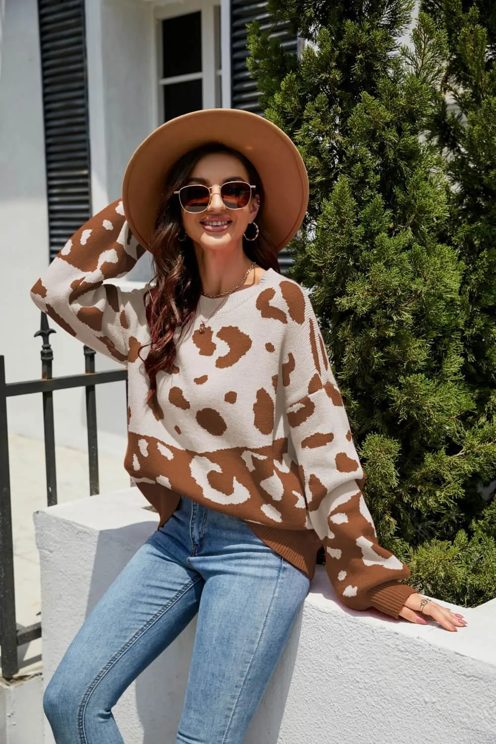Fierce Protection Drop Shoulder Leopard Print Sweater