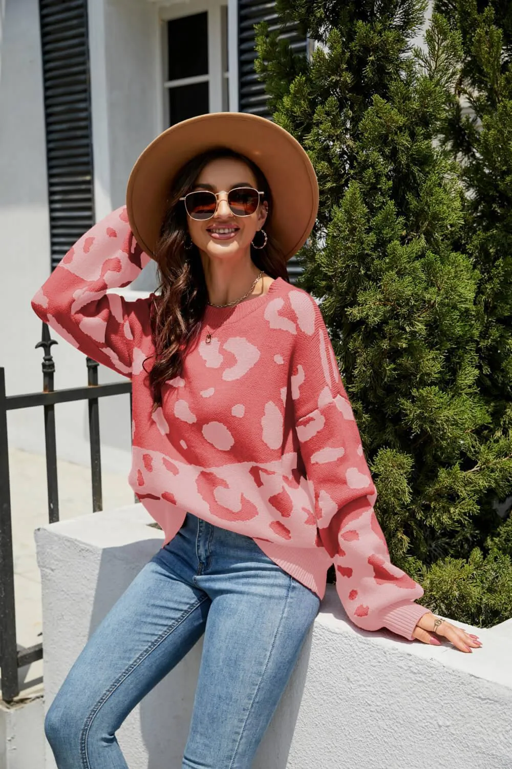 Fierce Protection Drop Shoulder Leopard Print Sweater