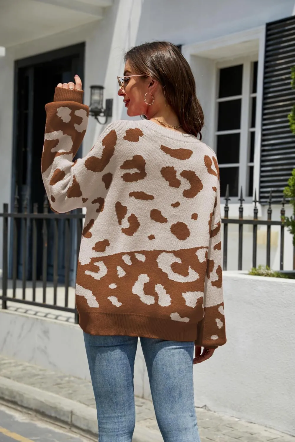 Fierce Protection Drop Shoulder Leopard Print Sweater