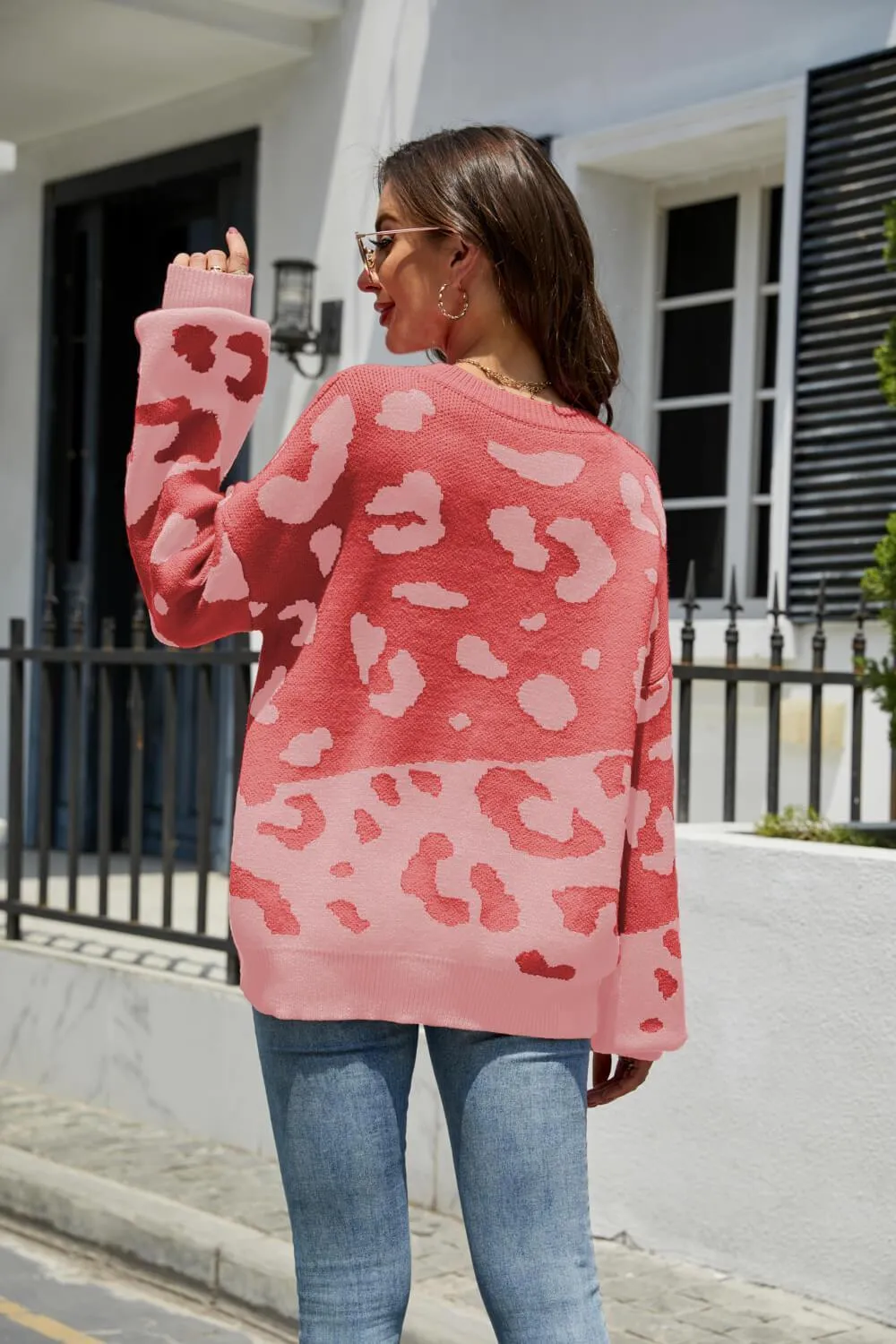Fierce Protection Drop Shoulder Leopard Print Sweater