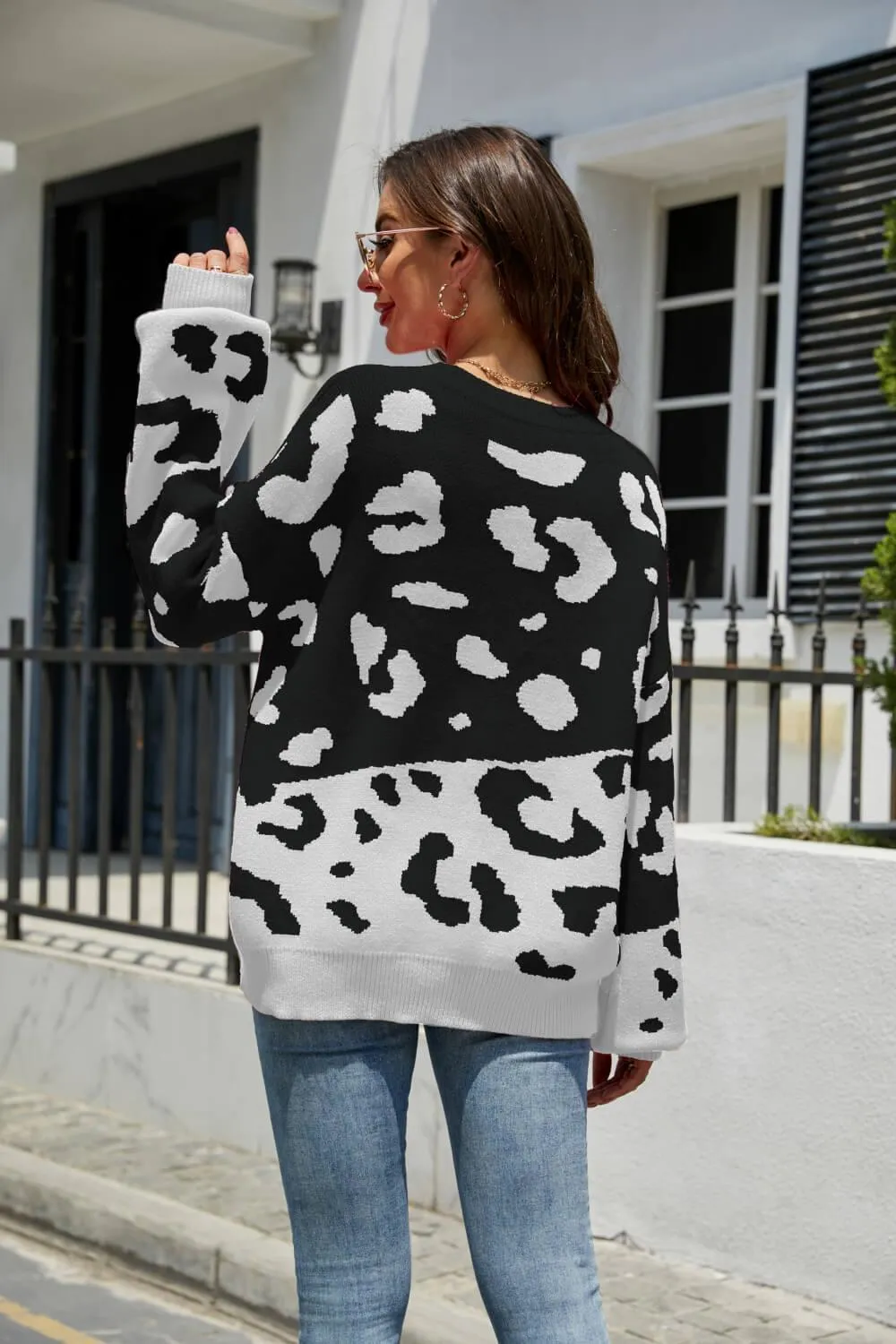 Fierce Protection Drop Shoulder Leopard Print Sweater