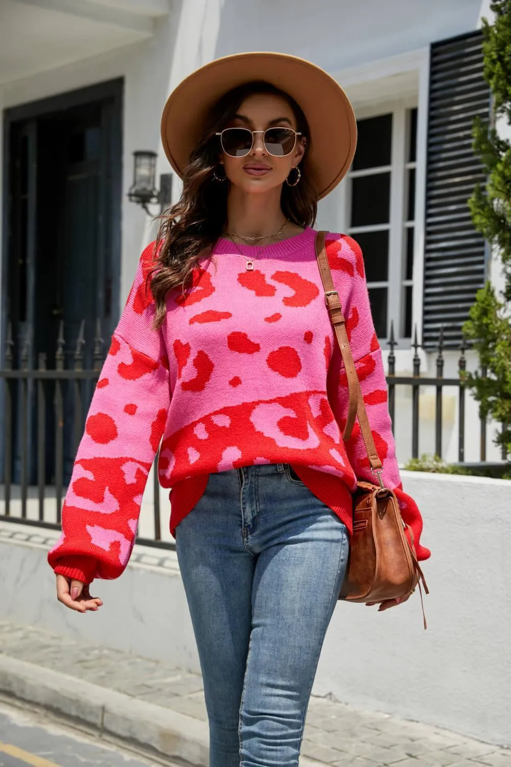Fierce Protection Drop Shoulder Leopard Print Sweater