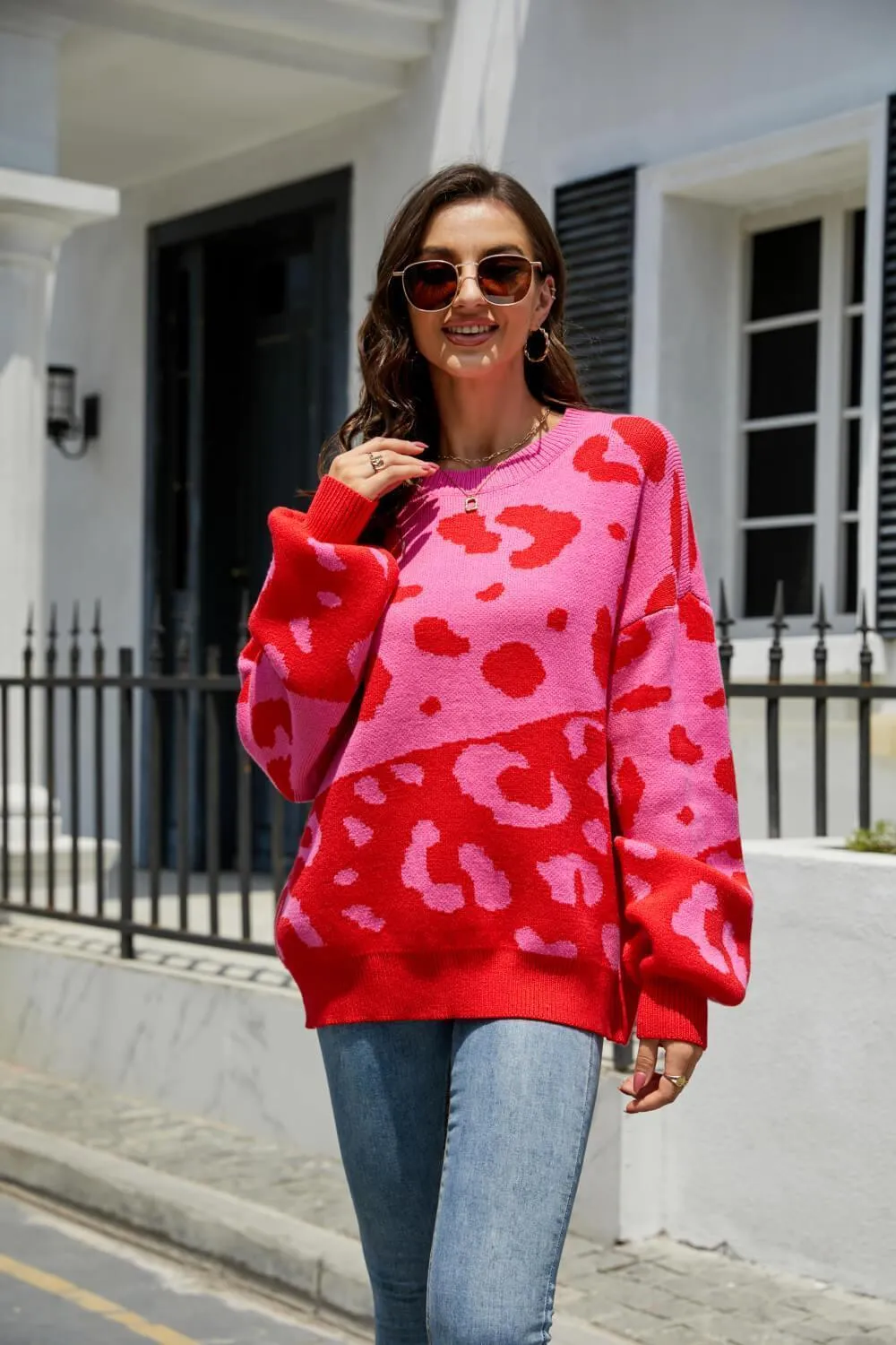 Fierce Protection Drop Shoulder Leopard Print Sweater