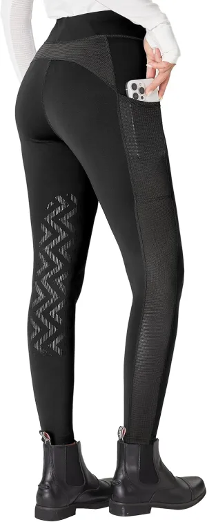 FitsT4 Sports Women's Horse Riding Pants Knee-Patch Riding Tights Ventilated Mesh Equestrian Breeches with Pockets