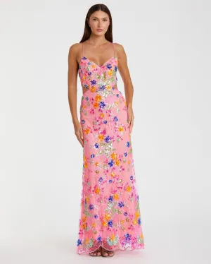 Floral sequin & lace Summer Gown - Pink
