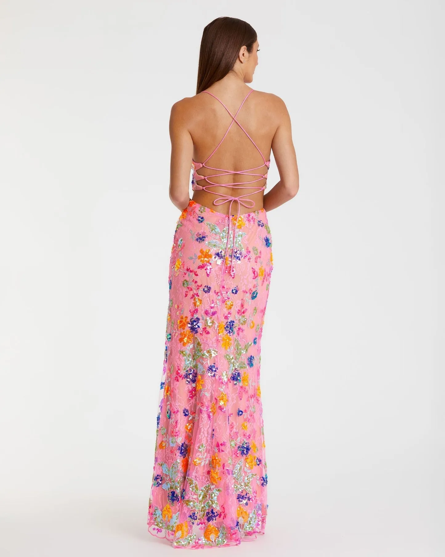 Floral sequin & lace Summer Gown - Pink