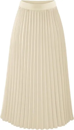 FZYLQY 2025 Fashion Womens Pleated Midi Skirt,High Waist Swing Boho Pleated Skirt Casual Chiffon Elastic A-line Long Skirts