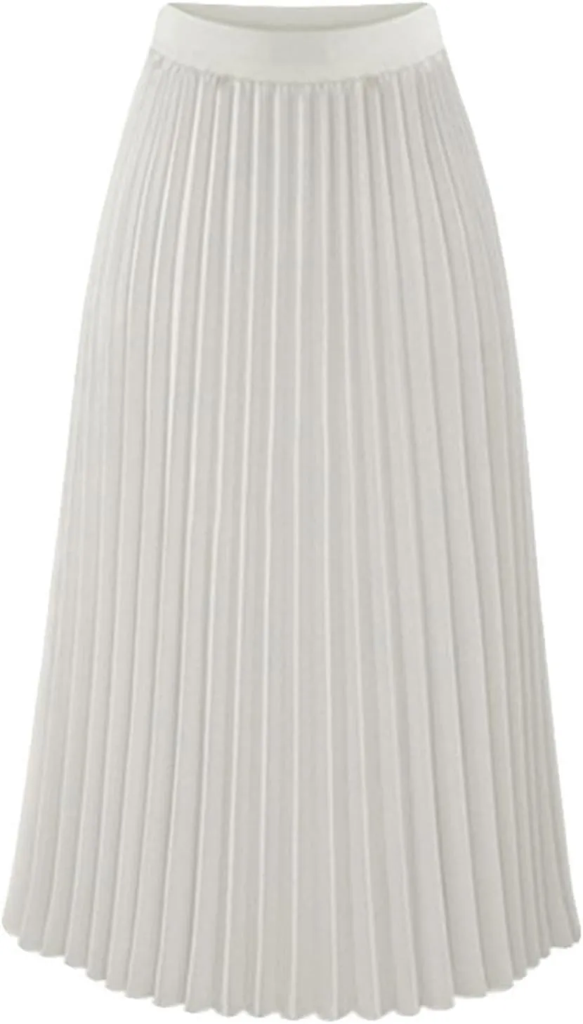 FZYLQY 2025 Fashion Womens Pleated Midi Skirt,High Waist Swing Boho Pleated Skirt Casual Chiffon Elastic A-line Long Skirts