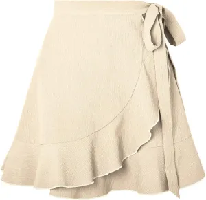 FZYLQY Mini Skirt High Waisted Solid Color Ruffled Skirt High Waisted Solid Color Lacing A-Line Trendy 2025 Casual Skorts