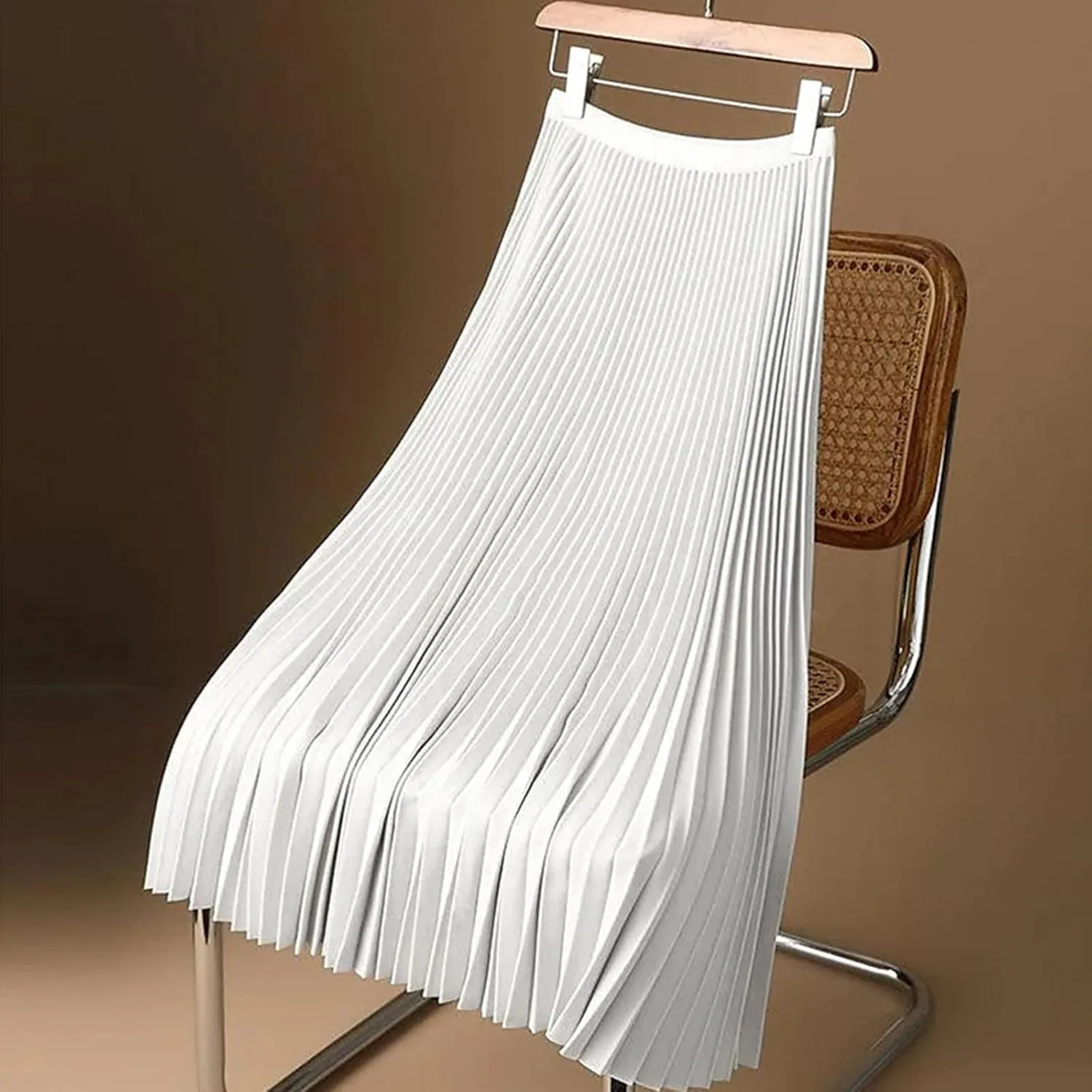 FZYLQY Women's Satin Metallic Pleated Skirts Elastic High Waist Flare Casual Long Swing A-Line Skirt Shiny Flowy Midi Skirt