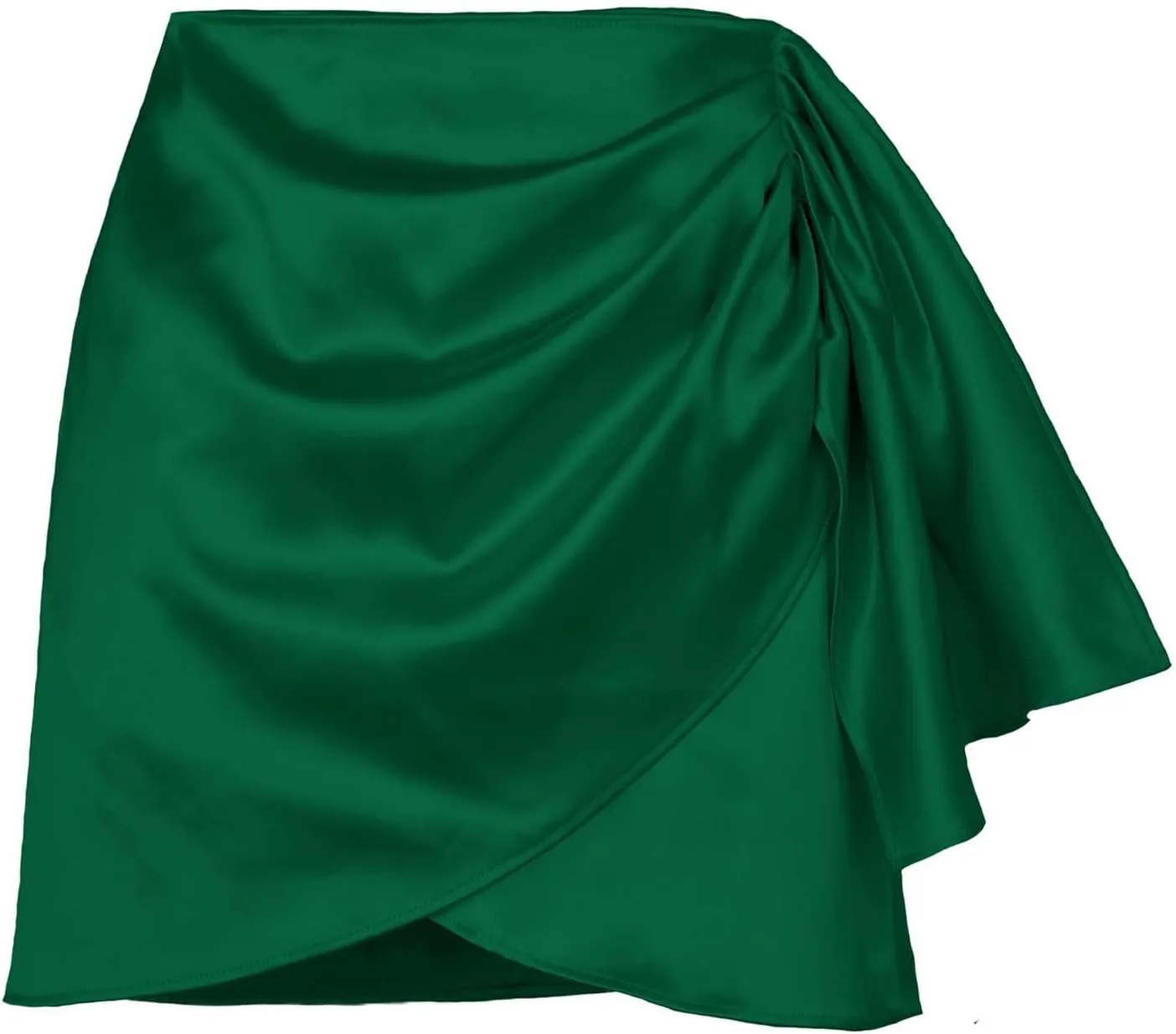 FZYLQY Zipped Up Skirt for Women Dressy Irregular Hem High Waisted Satin Mini Skirt Solid Ruched Evening Party Skater Skirt