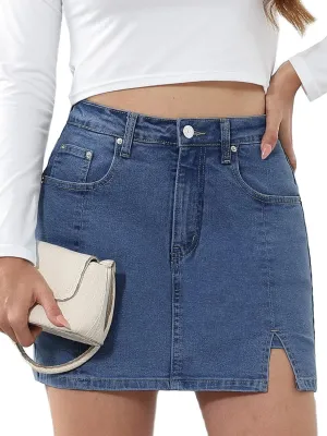 Genleck Stretch Jean Skirts for Women - Denim Skorts High Waisted Girls Teens Dressy Mini Jean Skirts with Shorts Underneath