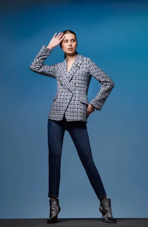 Geometric Tweed Pattern Blazer