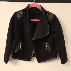 Girl's Black waterfall jacket with quilted faux leather patches