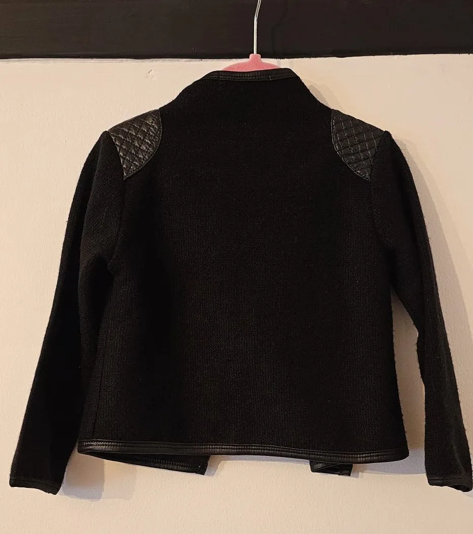 Girl's Black waterfall jacket with quilted faux leather patches