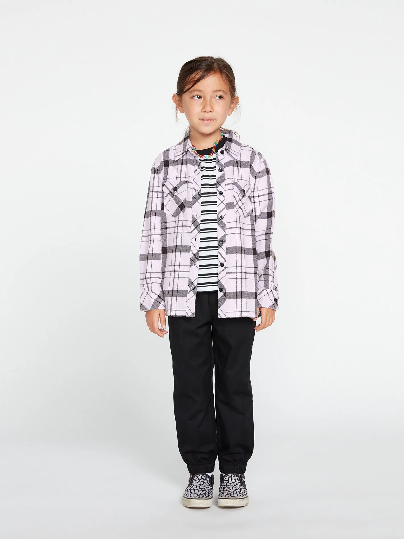 Girls Getting Rad Plaid Long Sleeve Flannel - Lavender