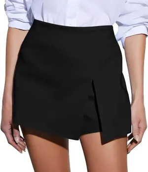 GOBLES Women's Casual High Waist A-line Side Slit Asymmetrical Hem Mini Office Skorts