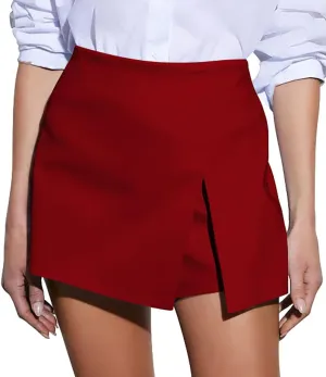 GOBLES Women's Casual High Waist A-line Side Slit Asymmetrical Hem Mini Office Skorts