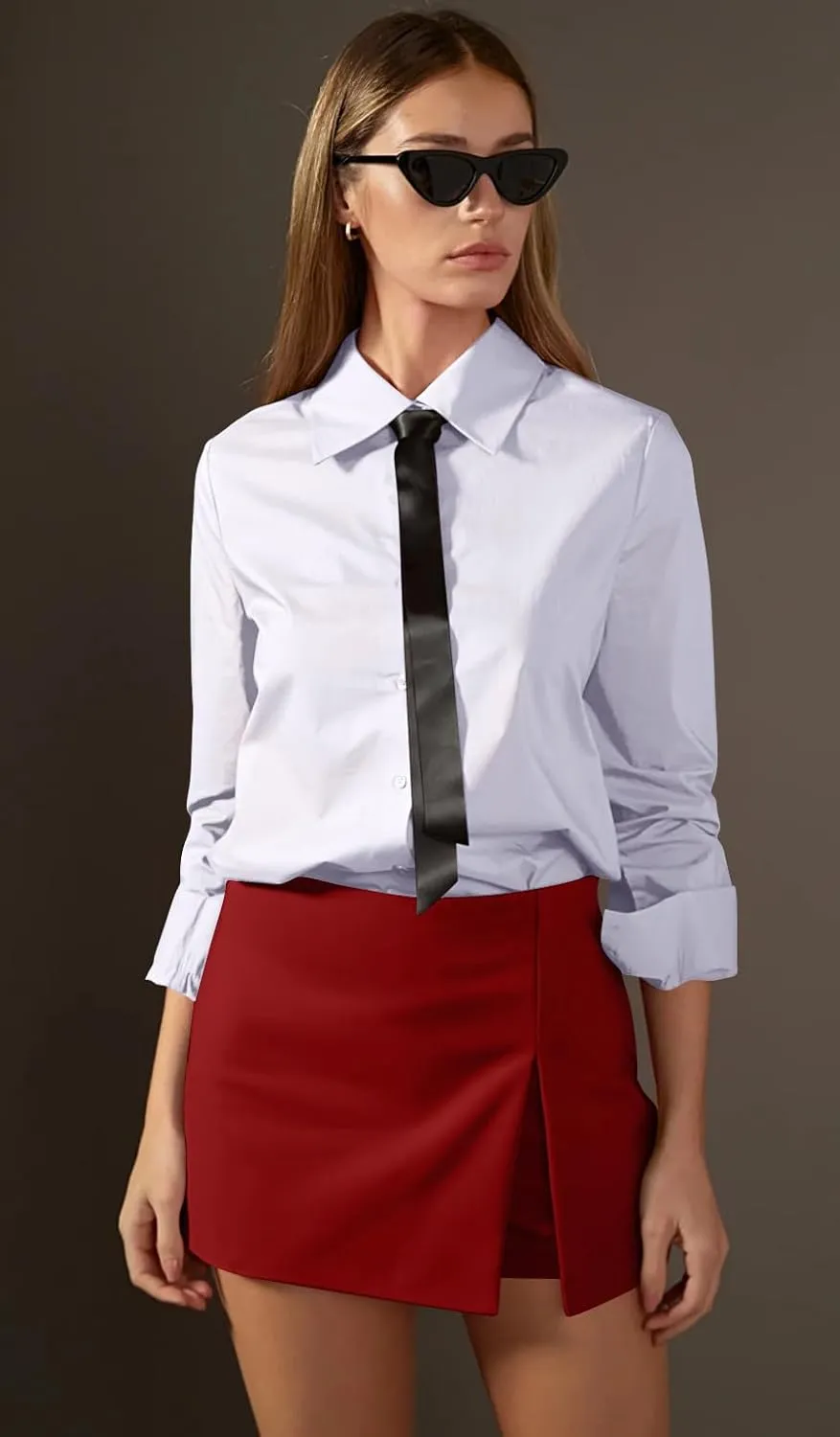 GOBLES Women's Casual High Waist A-line Side Slit Asymmetrical Hem Mini Office Skorts