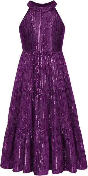 GRACE KARIN Girls Sequin Dress Formal Party Elegant Fancy Girls Maxi Long Dress for 5-14Y