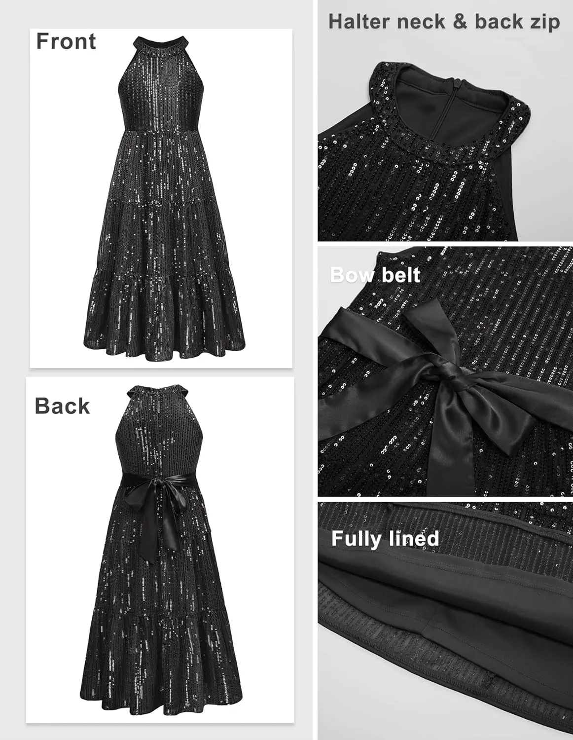 GRACE KARIN Girls Sequin Dress Formal Party Elegant Fancy Girls Maxi Long Dress for 5-14Y