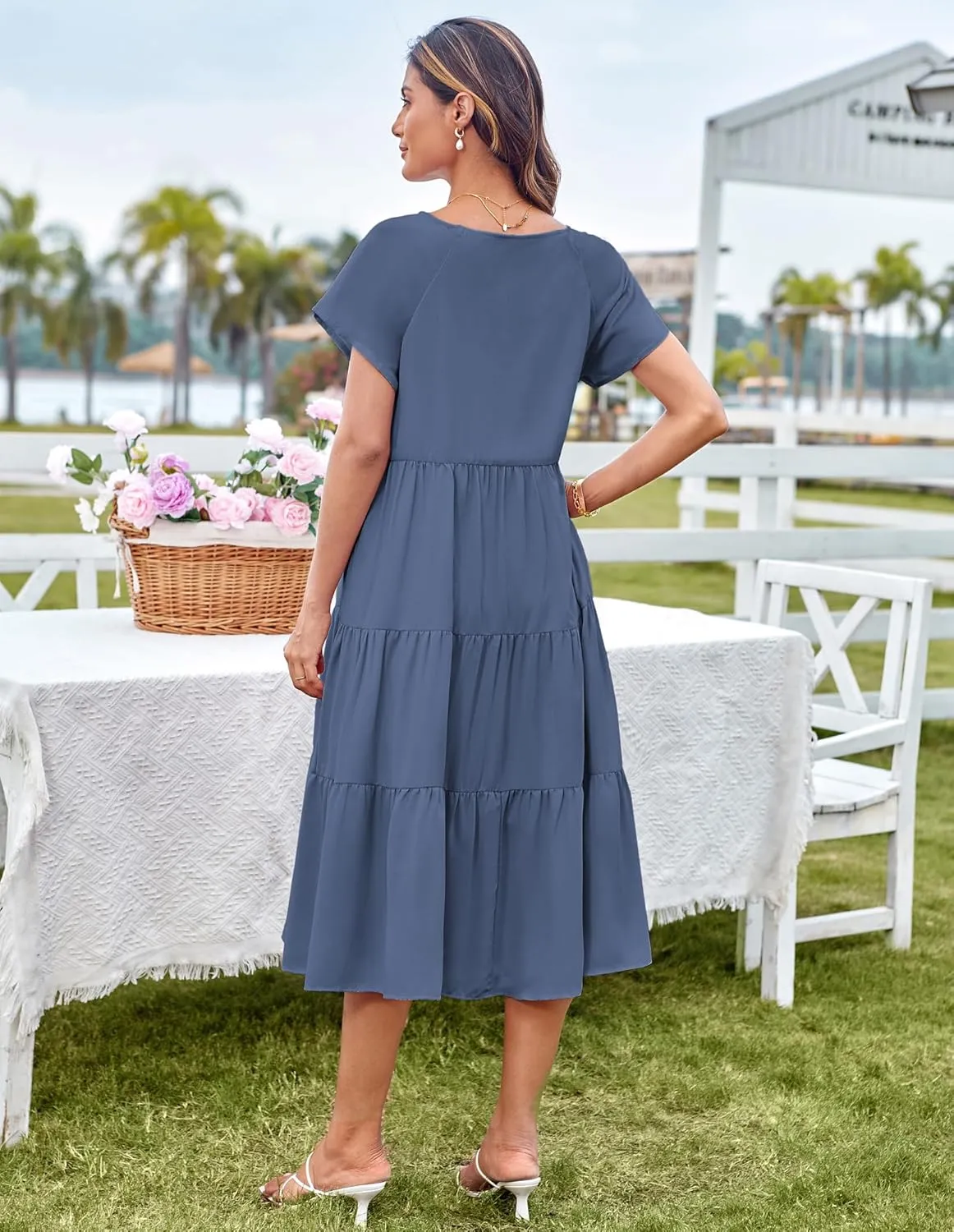 GRACE KARIN Womens Summer Dresses 2025 Casual Tie Front Midi Maternity Dress Short Sleeve Loose Flowy Pleated Beach Sundress