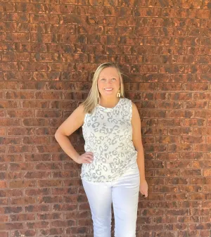 Gray Leopard Print Crew Neck Tank Top
