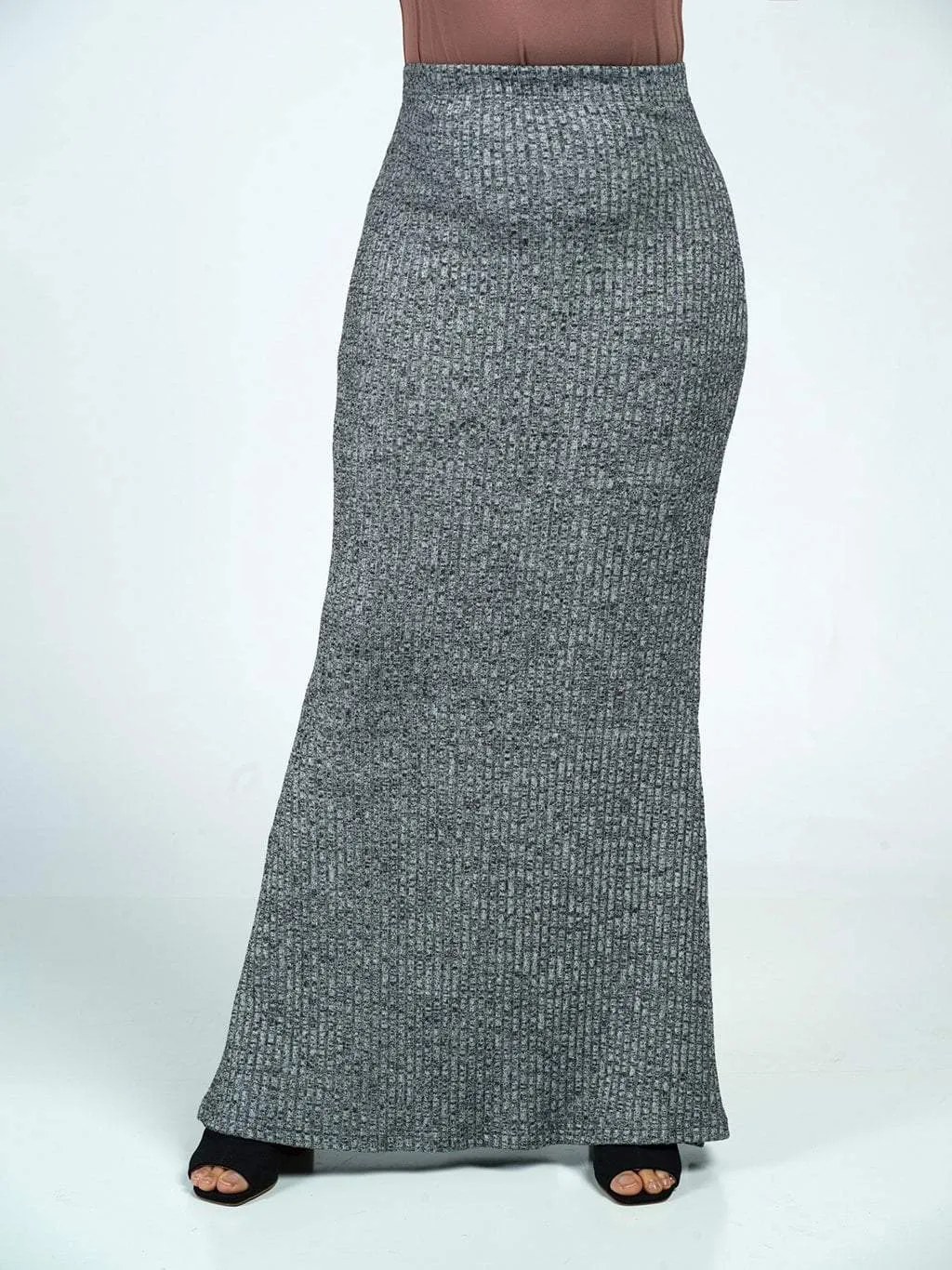 Gray Ribbed Sweater Pencil Skirt