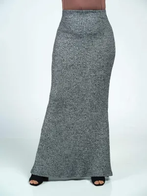 Gray Ribbed Sweater Pencil Skirt
