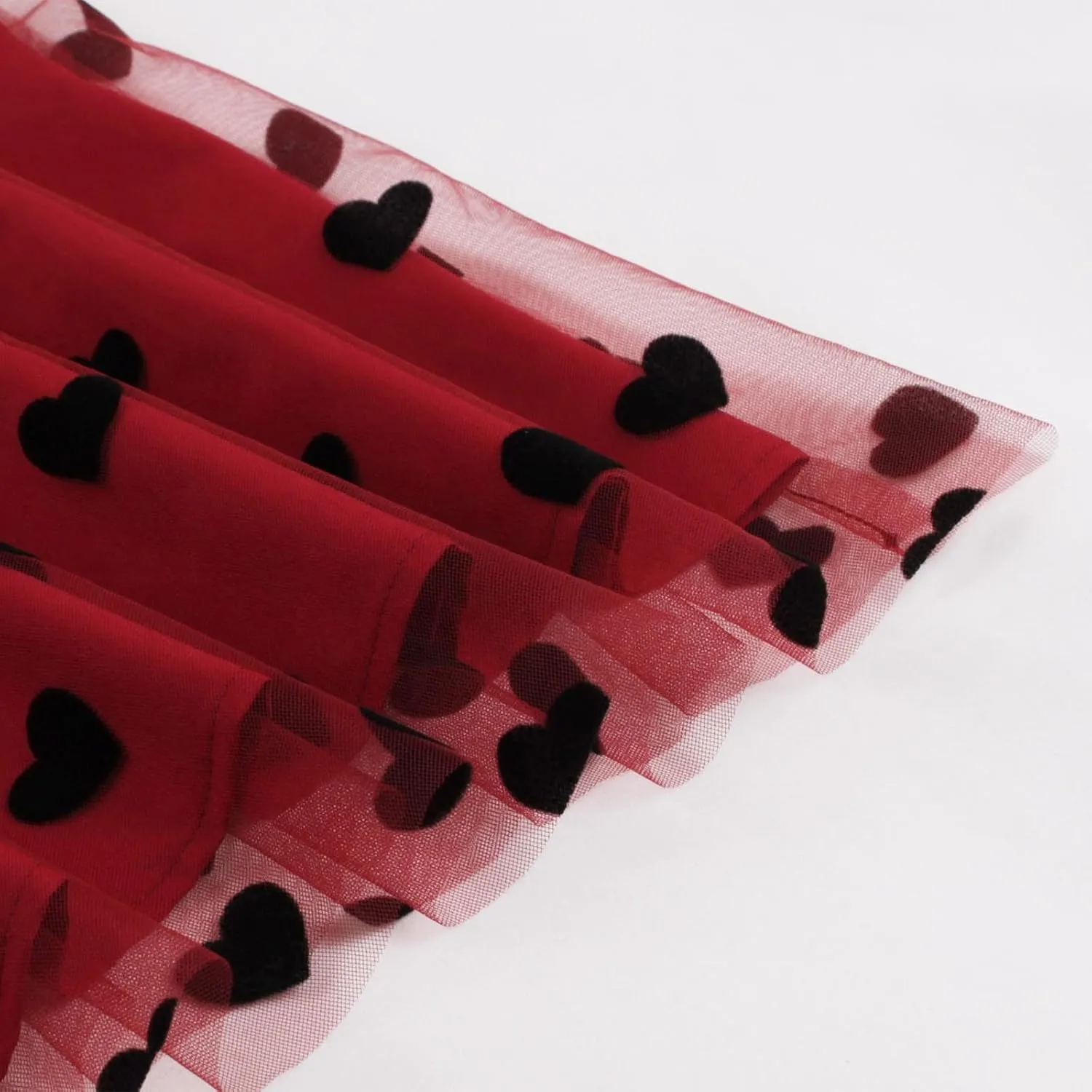 Heart Floral Tulle Skirts for Women Fairy Elastic High Waist Pleated A-Line Flared Midi Skirt Party Evening Tutu Skirt