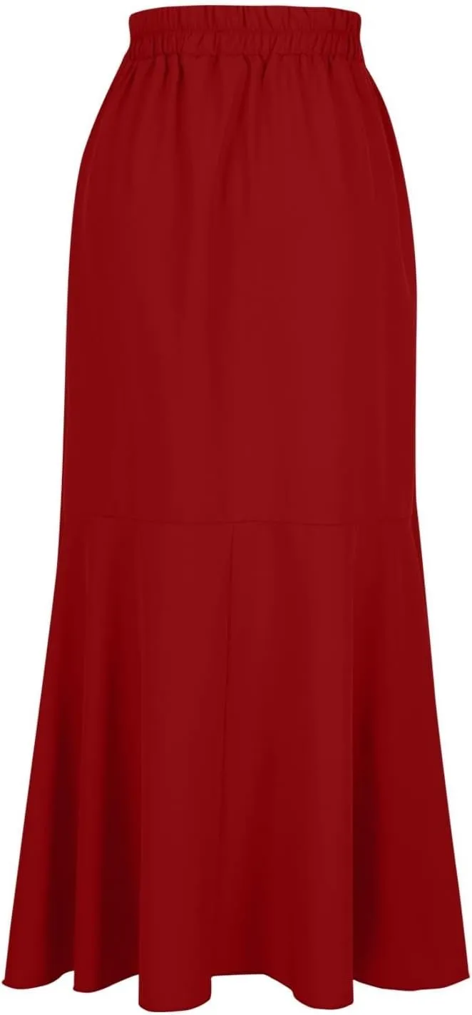 HGps8w Women's Elegant Wrap Maxi Skirt Ruffle Hem High Waisted Asymmetrical Belted Flowy Long Skirts