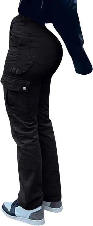High Waisted Cargo Pants for Women Casual Baggy Cargo Jeans Straight Wide Leg Trousers Stretchy Pants with Pockets