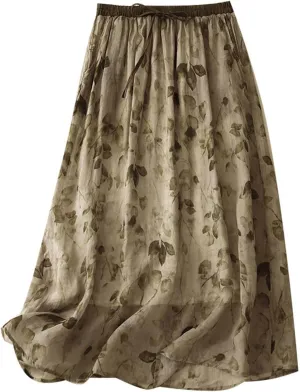 High Waisted Skirts for Womens Fashion Floral Print Midi Skirt Casual Flowy Maxi Skirts Half Dress Boho Skirts