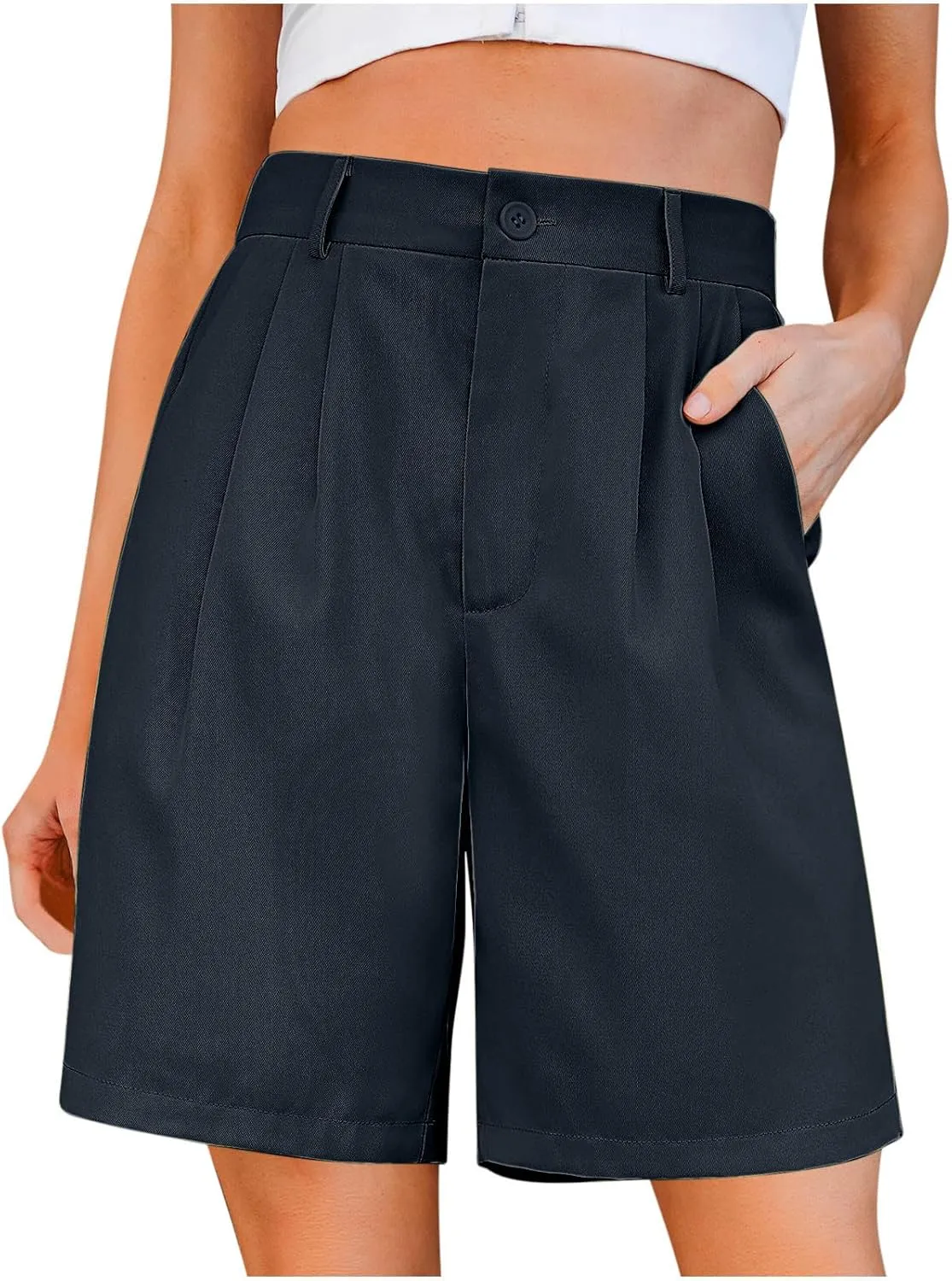 hlysgo Bermuda Shorts for Women Knee Length Dress Shorts High Waist Wide Leg Suit Tailored Shorts Casual Office Work Shorts