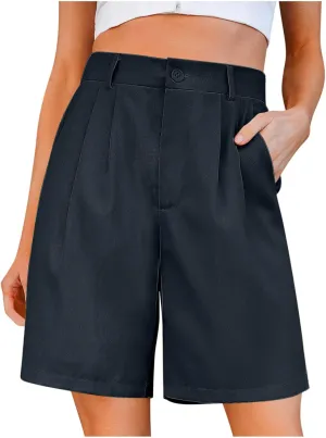 hlysgo Bermuda Shorts for Women Knee Length Dress Shorts High Waist Wide Leg Suit Tailored Shorts Casual Office Work Shorts