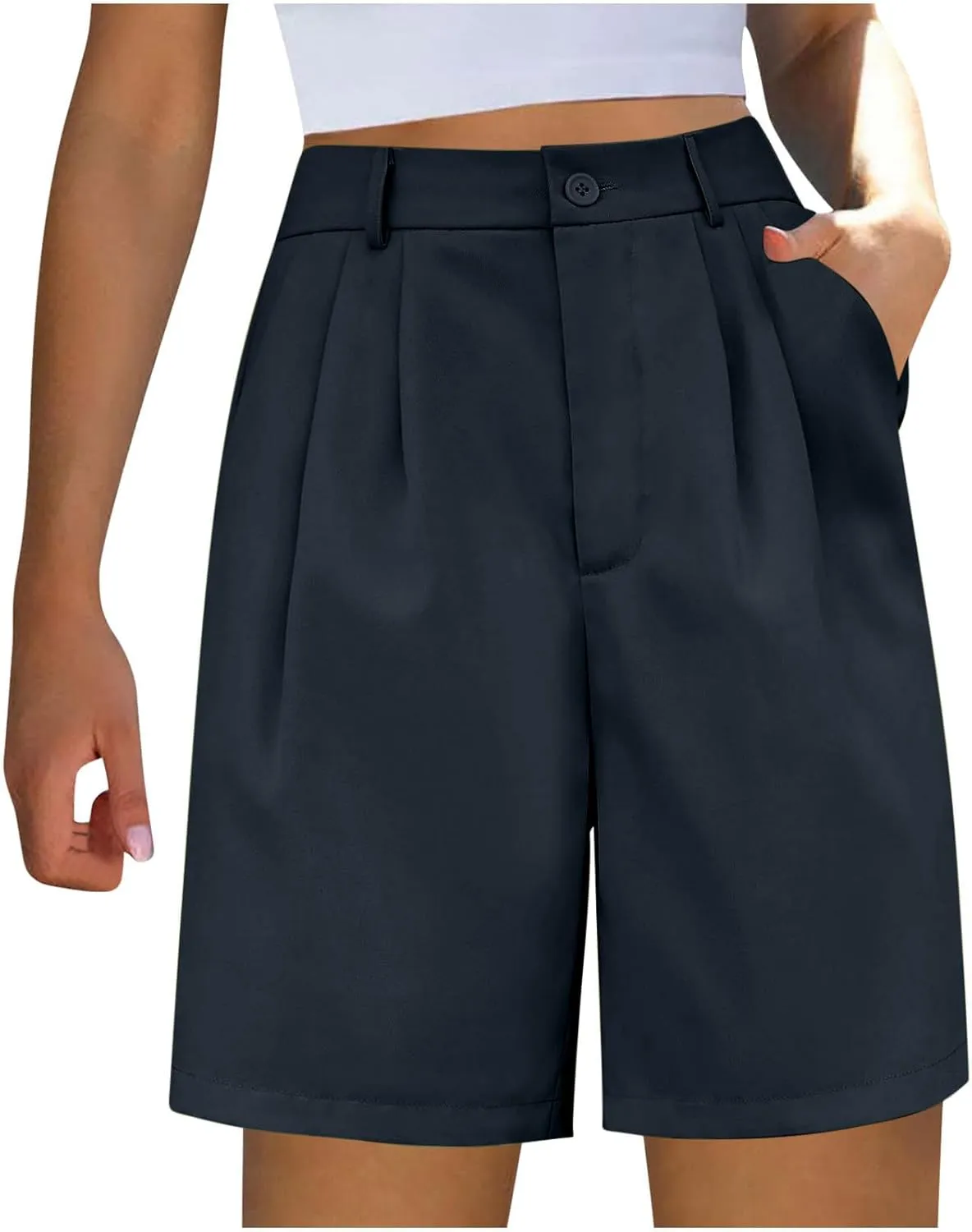 hlysgo Bermuda Shorts for Women Knee Length Dress Shorts High Waist Wide Leg Suit Tailored Shorts Casual Office Work Shorts