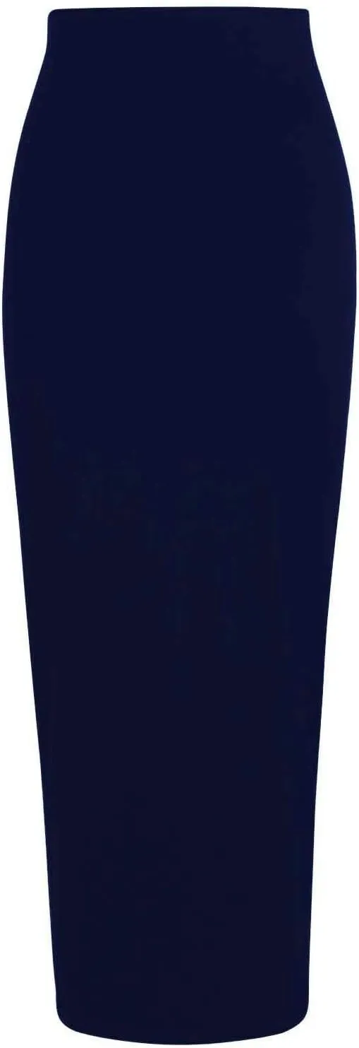 Janisramone Womens Bodycon Tube Maxi Skirts, Plain Elasticated Waist Midaxi Jersey Skirts, Soft Summer Midi Pencil Skirt Navy