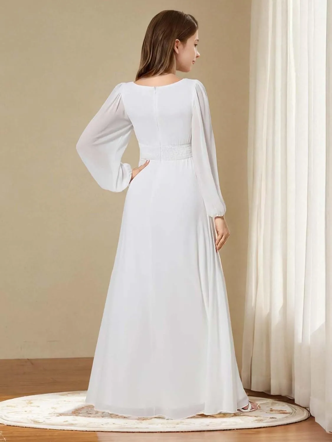 Junior Bridesmaid Dress Long Lantern Sleeves A-Line Chiffon Flower Girl Dress Girls Formal Dress