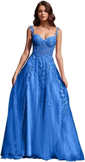 Lace Applique Tulle Prom Dresses for Women 2025 Spaghetti Straps Ball Gown Formal Evening Party Gown with Slit FA029