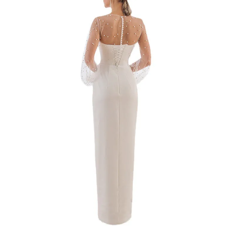 Lace Bandeau Slim-Fit Front-Slit Wrap Dress
