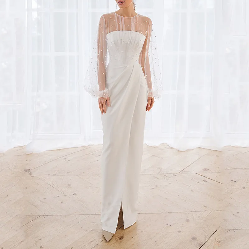 Lace Bandeau Slim-Fit Front-Slit Wrap Dress