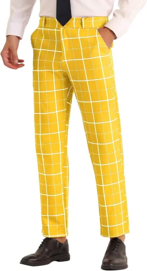 Lars Amadeus Plaid Dress Pants for Men's Business Slim Fit Flat Front Checked Pants