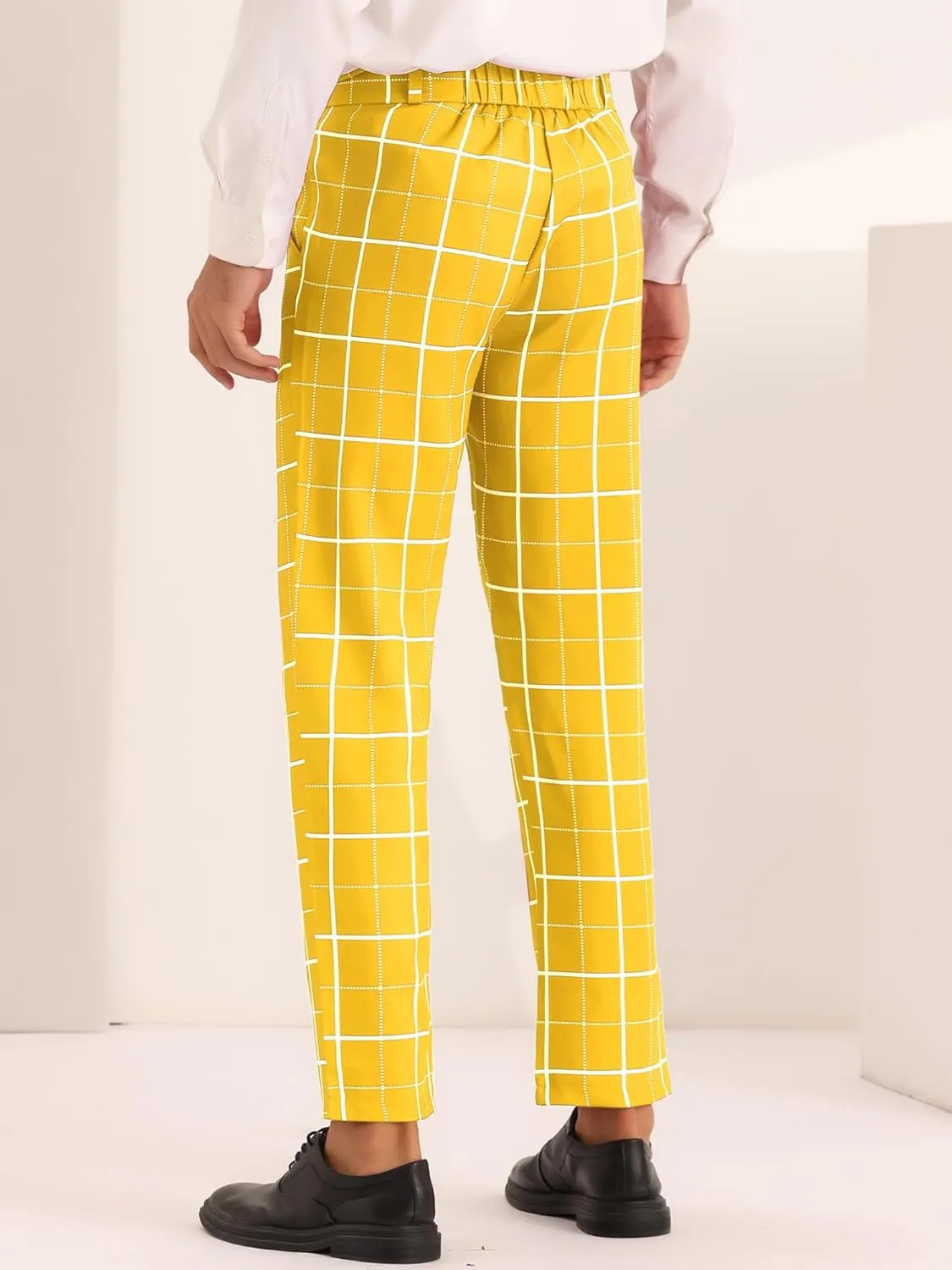 Lars Amadeus Plaid Dress Pants for Men's Business Slim Fit Flat Front Checked Pants