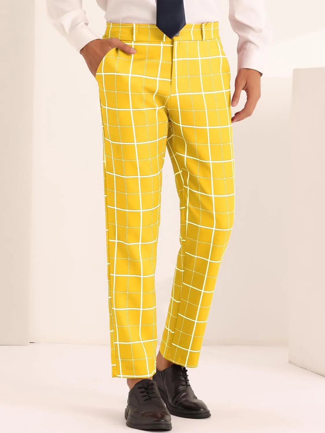 Lars Amadeus Plaid Dress Pants for Men's Business Slim Fit Flat Front Checked Pants