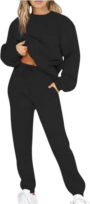Lastesso Womens Loungewear Set Plus Size Sweatsuits Crewneck Long Sleeve Sweatshirt Baggy Sweatpants Outfits 2 Piece Sets